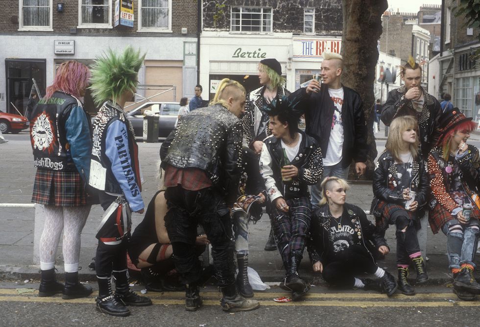 punks hanging out on the kings road, london 1983