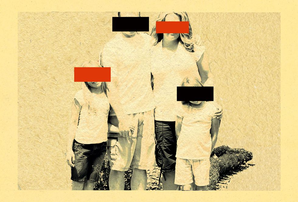 family with obscured faces