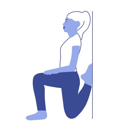 it band stretches quad and hip wall stretch