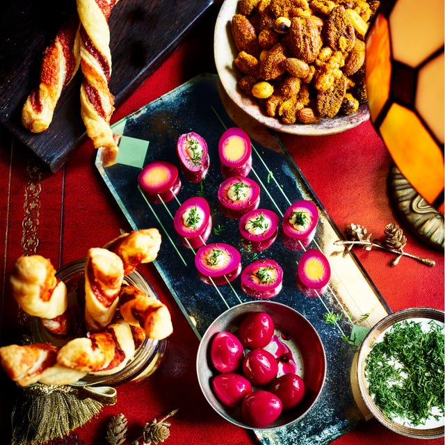 best canape recipes pink pickled quail's eggs