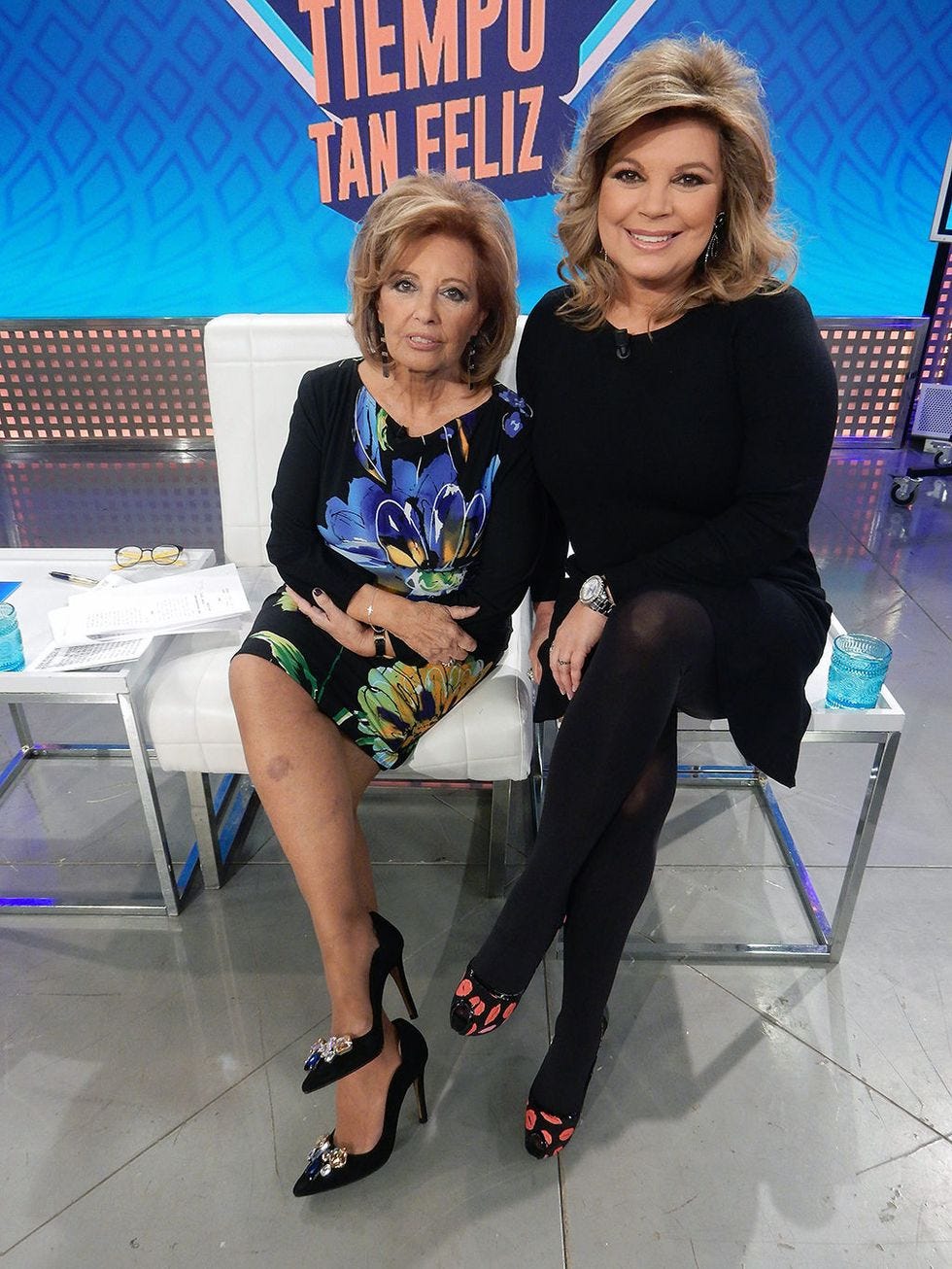 maria teresa campos y terelu campos posando sentadas en que tiempo tan feliz