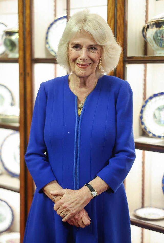 Queen Camilla dresses in royal blue for charity reception