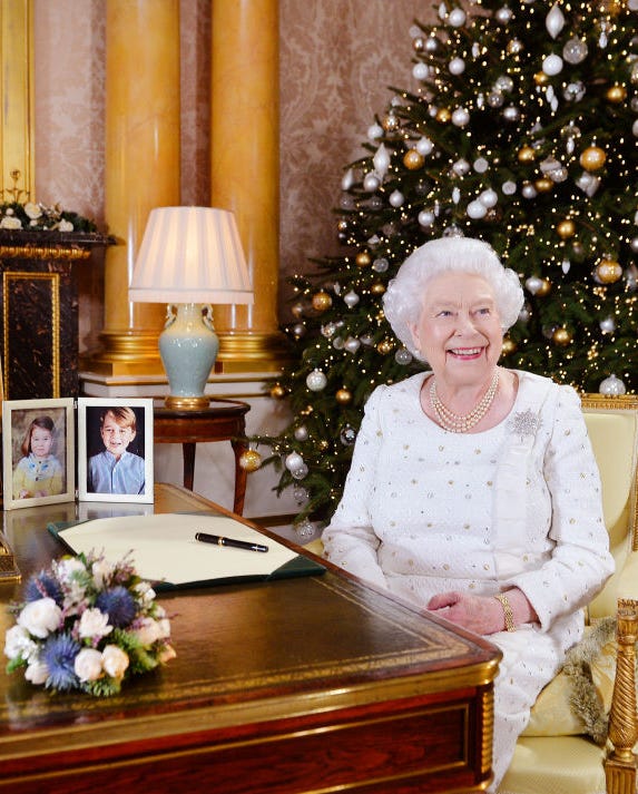 london, united kingdom in this undated image supplied by sky news, queen elizabeth ii sits at a desk in the 1844 room at buckingham palace, after recording her christmas day broadcast to the commonwealth at buckingham palace, london photo by john stillwell wpa pool getty images