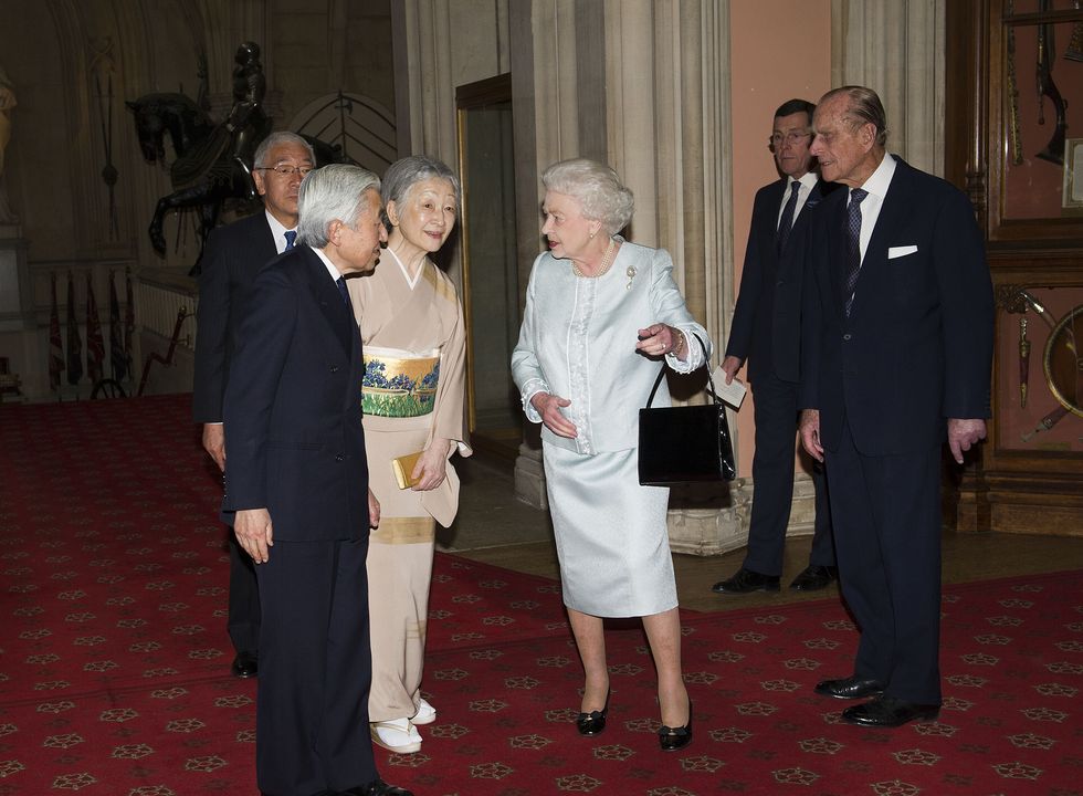 queen elizabeth ii accompanied by the duke of edinburgh holds a lunch for sovereign monarchs