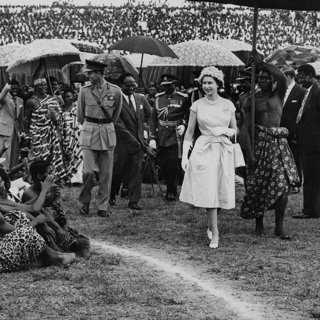 Queen Elizabeth II and the Duke of Edinburgh at Kumasi Sports Stadium (Baba Yara Stadium) in Kumasi, during their Commonwealth Visit to Ghana, 16th November 1961