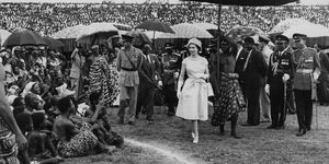 Queen Elizabeth II and the Duke of Edinburgh at Kumasi Sports Stadium (Baba Yara Stadium) in Kumasi, during their Commonwealth Visit to Ghana, 16th November 1961