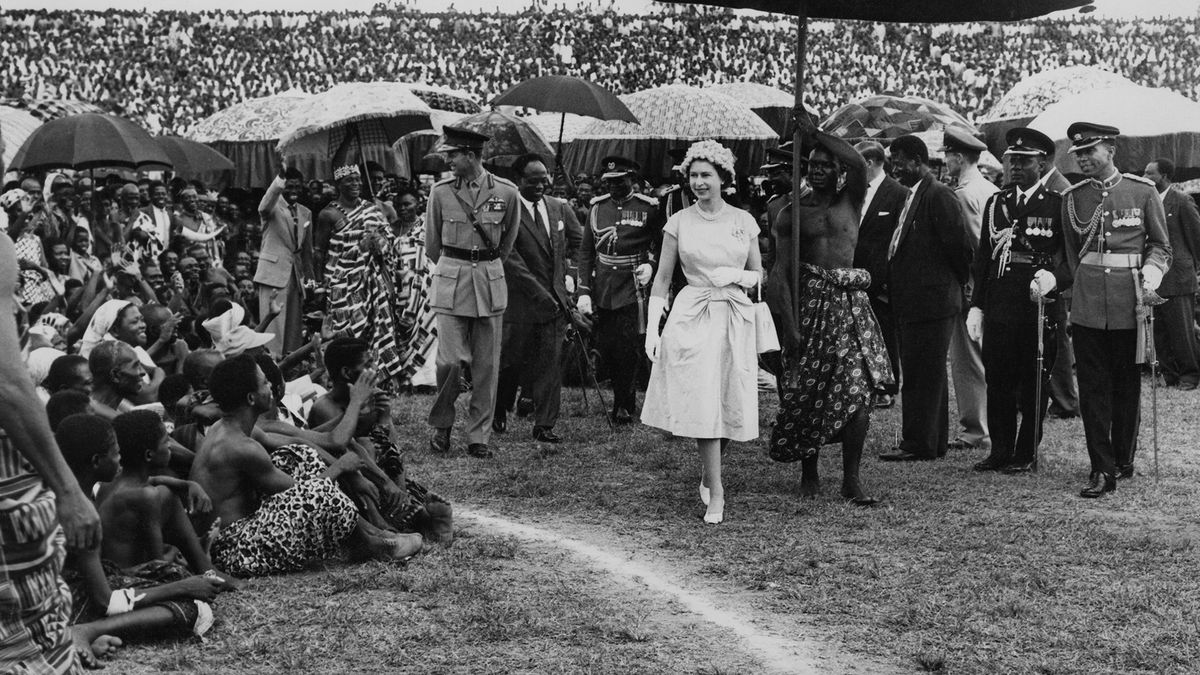 Queen Elizabeth II and the Duke of Edinburgh at Kumasi Sports Stadium (Baba Yara Stadium) in Kumasi, during their Commonwealth Visit to Ghana, 16th November 1961