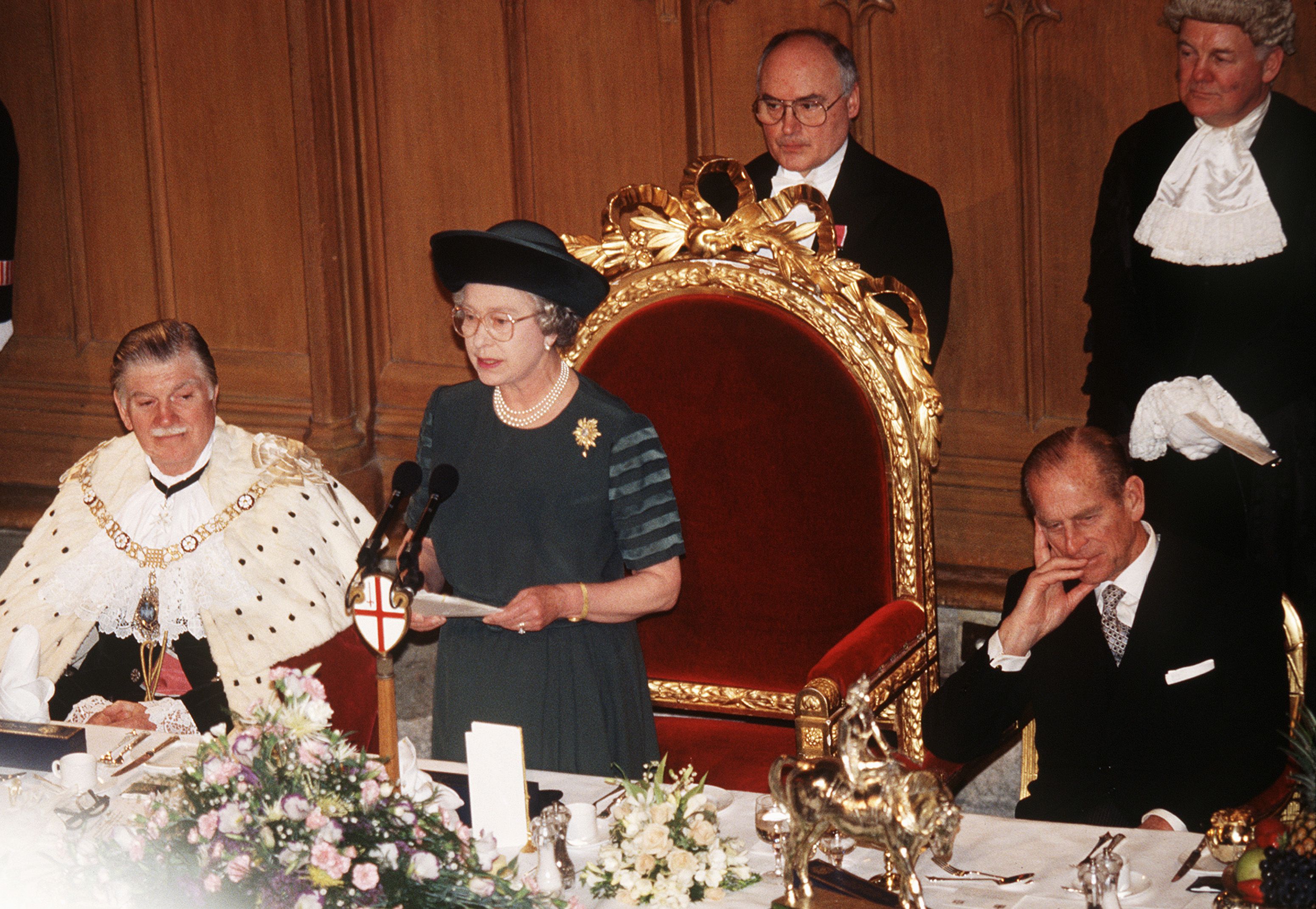 Queen Elizabeth in lime green. She's 92.