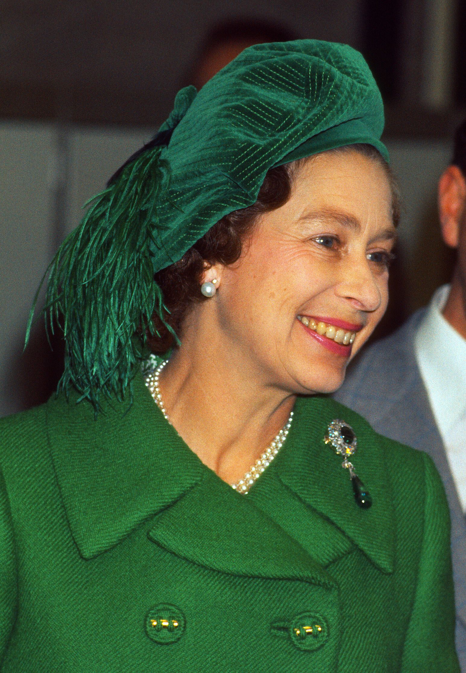 Queen Elizabeth in lime green. She's 92.