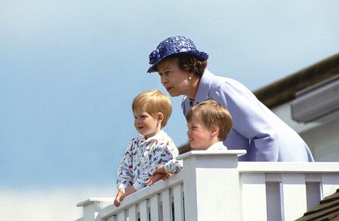 united kingdom   june 14  the queen with prince william and prince harry in the royal box at guards polo club, smiths lawn, windsor  photo by tim graham photo library via getty images