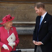 The Wedding Of Lady Gabriella Windsor And Mr Thomas Kingston windsor, england may 18 queen elizabeth ii speaks with prince harry, duke of sussex as they leave after the wedding of lady gabriella windsor to thomas kingston at st george's chapel, windsor castle on may 18, 2019 in windsor, england photo by steve parsons wpa poolgetty images