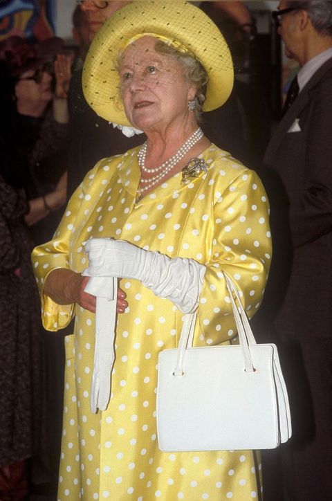 queen elizabeth the queen mother in a yellow polka dot dress