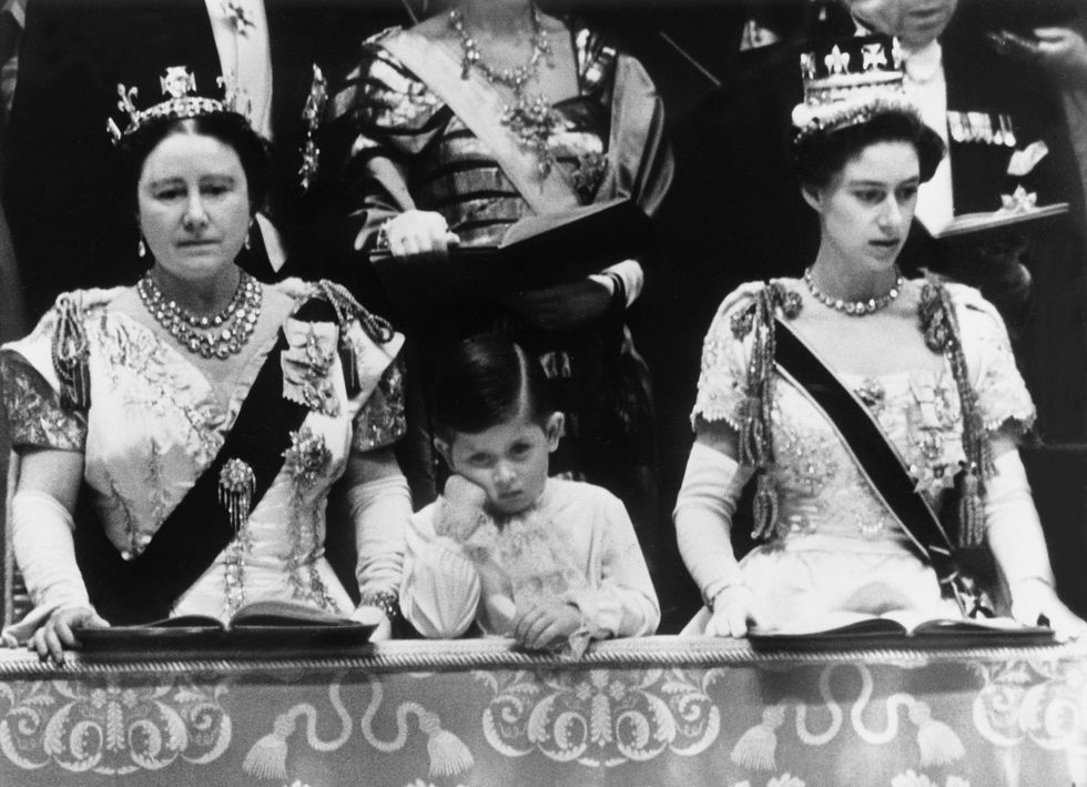 Elizabeth II with her mother during her coronation at Westminster