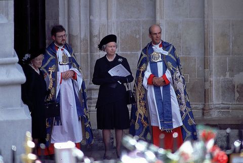 Queen Mother and Queen at Westminster Abbey for Princess Diana's funeral