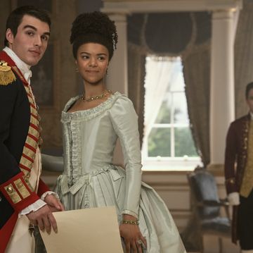 queen charlotte a bridgerton story l to r corey mylchreest as young king george, india amarteifio as young queen charlotte, sam clemmett as young brimsley in episode 106 of queen charlotte a bridgerton story cr nick wallnetflix © 2023