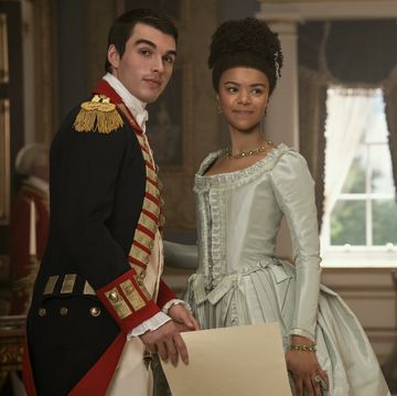 queen charlotte a bridgerton story l to r corey mylchreest as young king george, india amarteifio as young queen charlotte, sam clemmett as young brimsley in episode 106 of queen charlotte a bridgerton story cr nick wallnetflix © 2023
