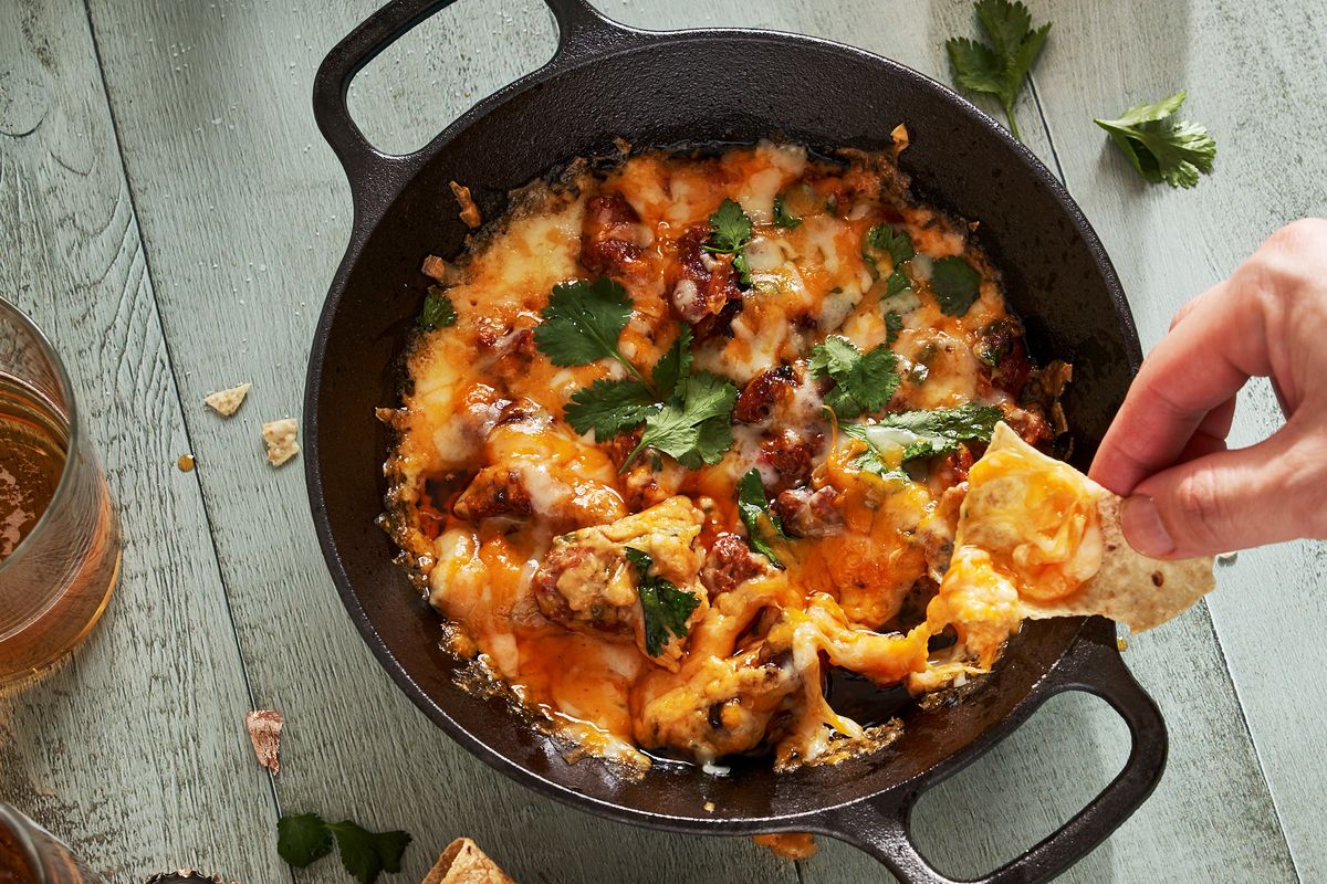 queso fundido loaded with cheese and chorizo