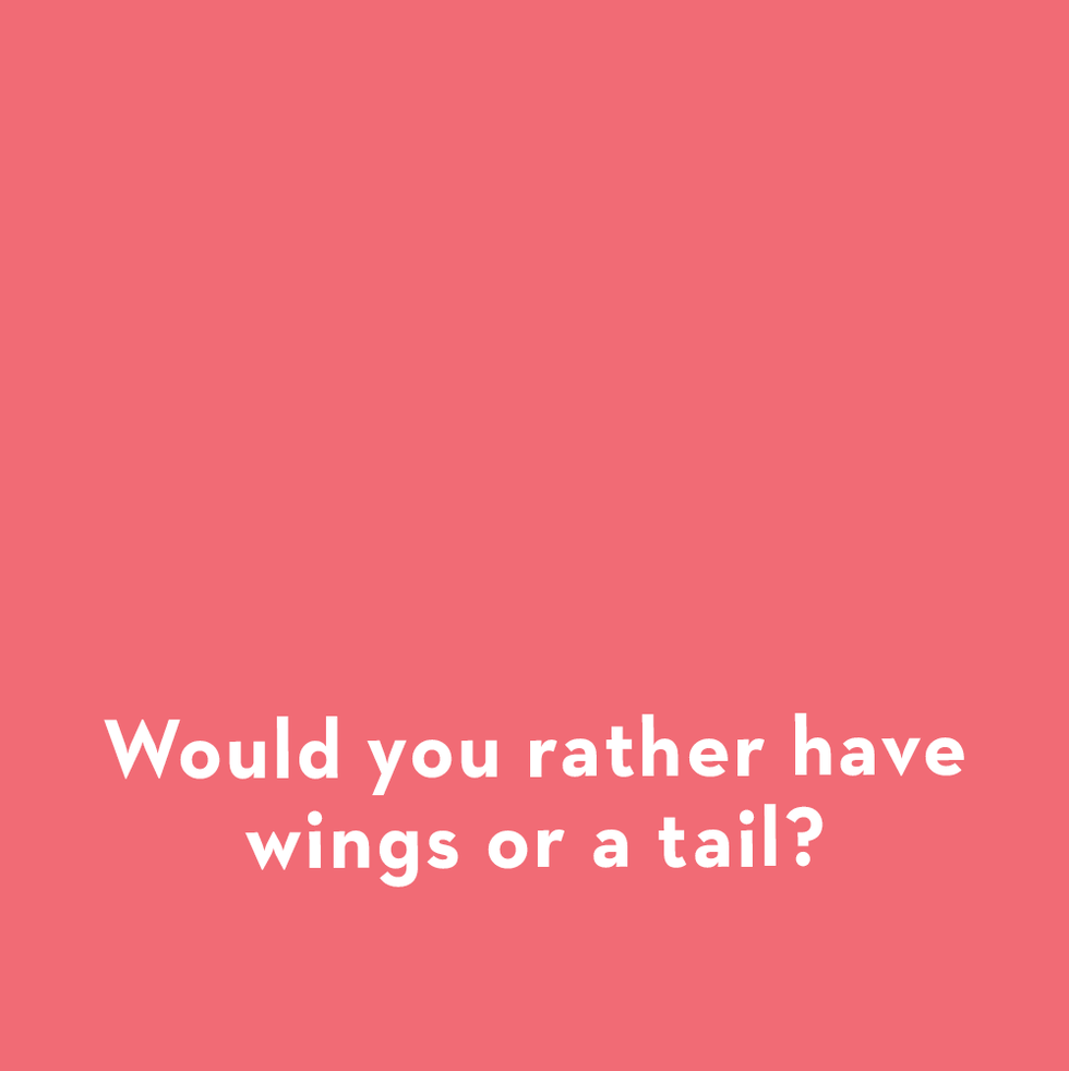 a question card for kids asks would you rather have wings or a tail