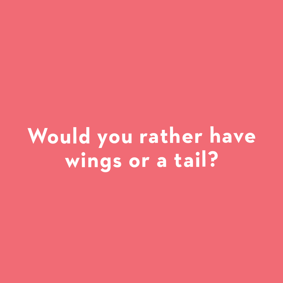 a question card for kids asks would you rather have wings or a tail