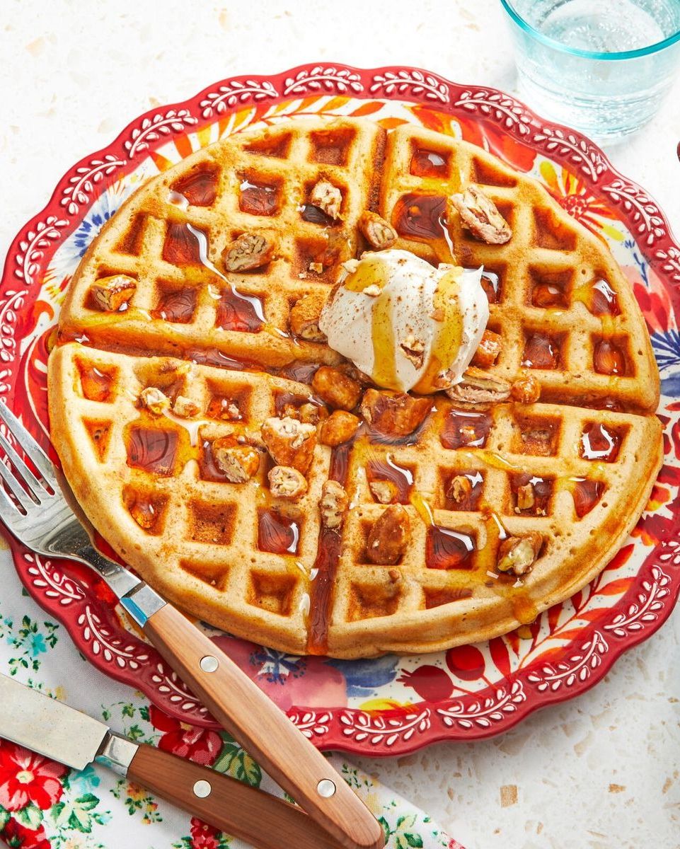 quick breakfast ideas cinnamon pecan yeasted waffles