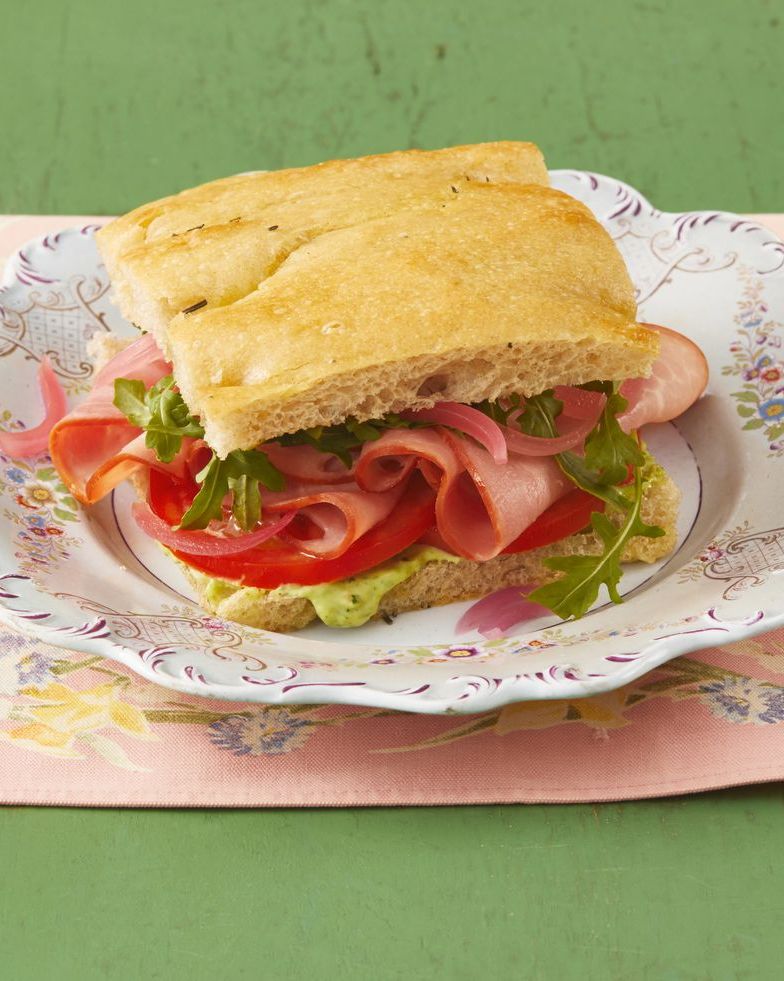 ham sandwiches with arugula and pesto mayo