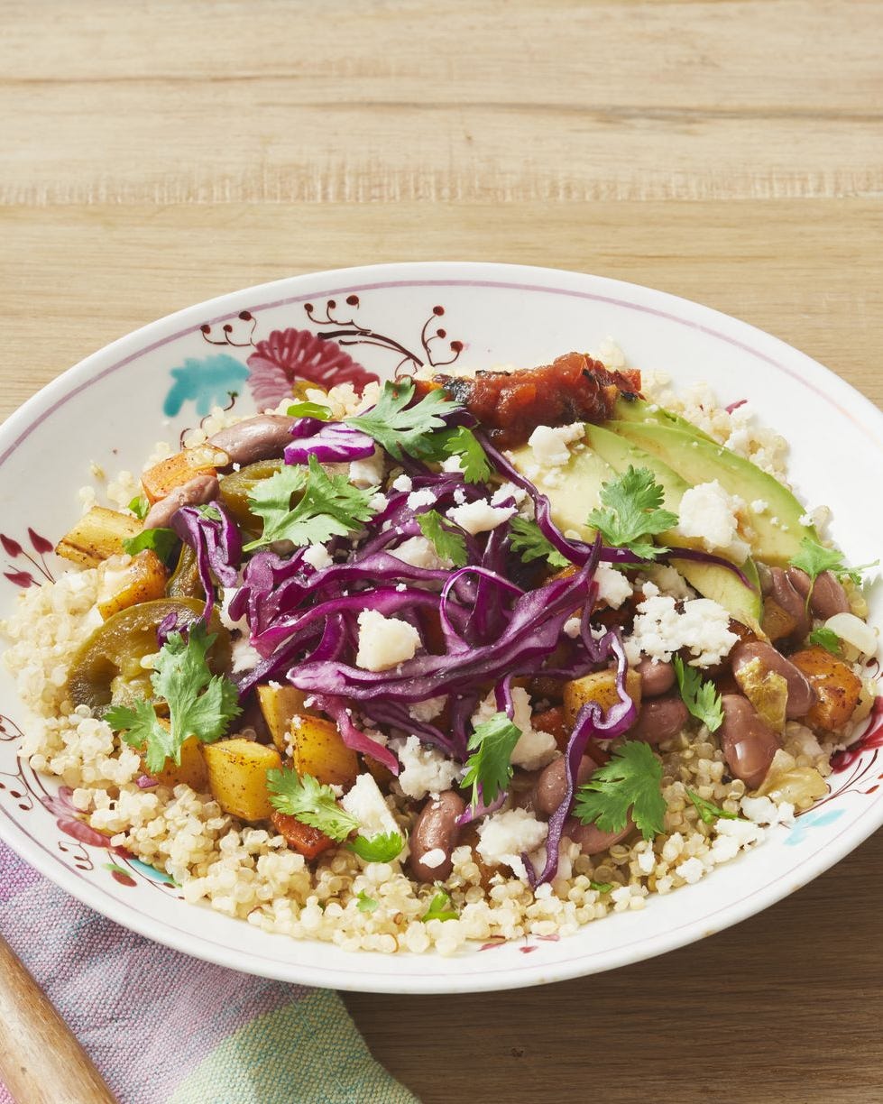 tex mex grain bowls with purple cabbage