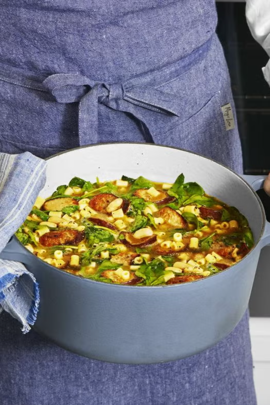 a pot of quick white bean and sausage stew