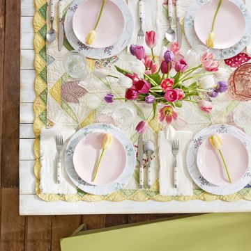 quilt tablecloth spring centerpiece