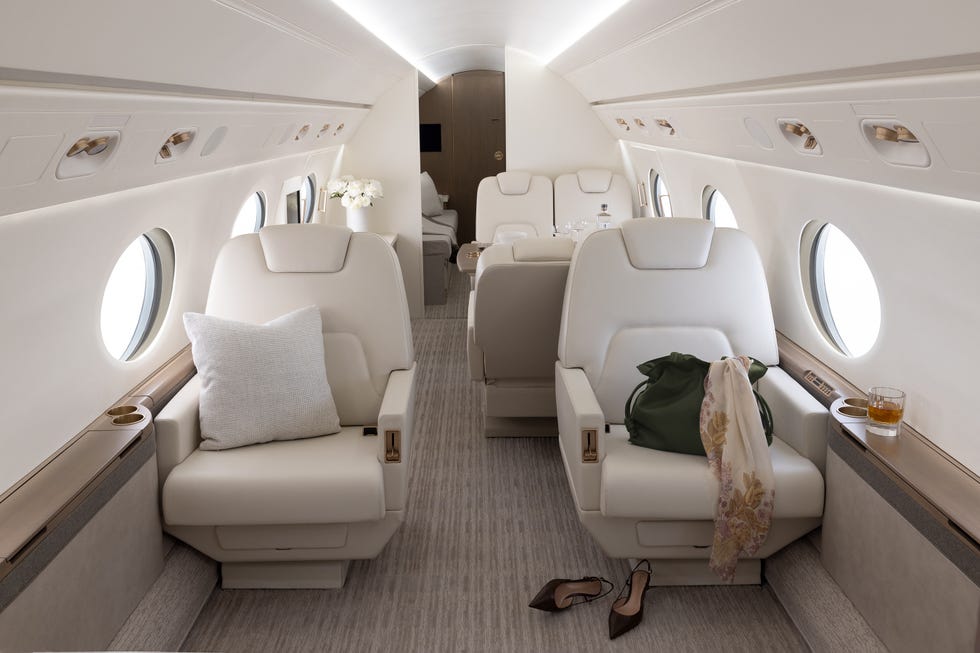 luxurious seating area inside a private jet