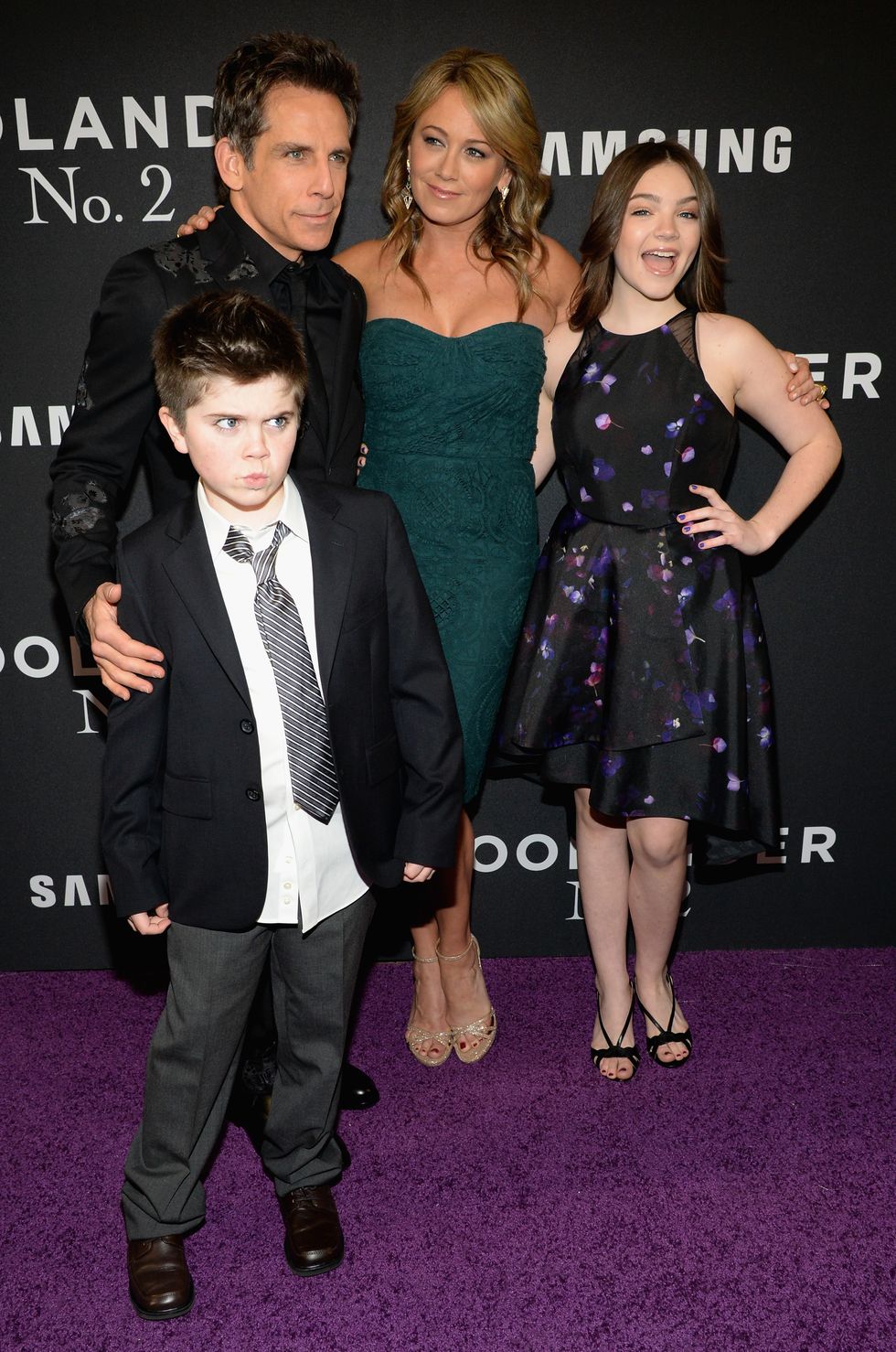 ben stiller, christine taylor, and their two children at the zoolander 2 premiere in 2016