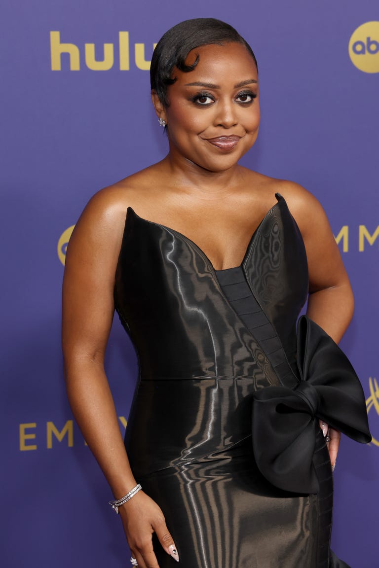 Quinta Brunson Wears Strapless Black Gown with Bows at the 2024 Emmys