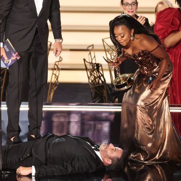 quinta brunson and jimmy kimmel on emmys stage