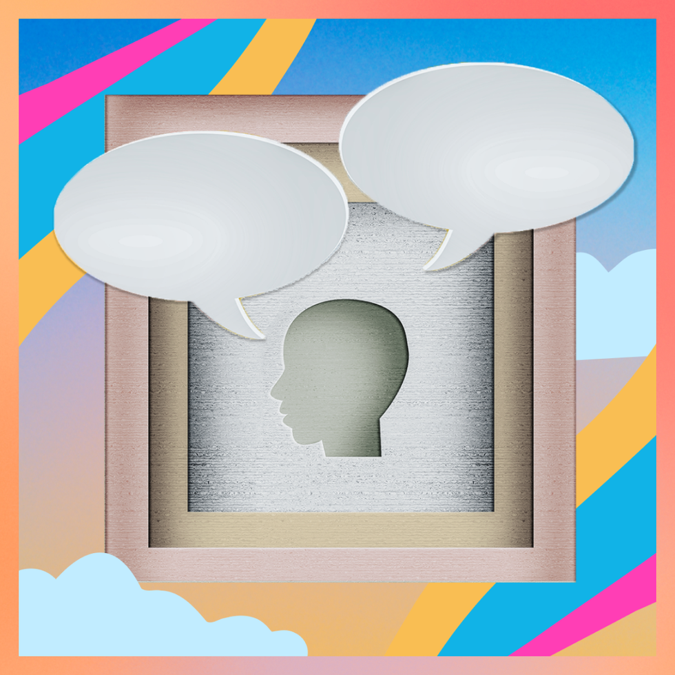 27 Eye-Opening Quotes From People With Disabilities paper cutout of face with thought bubble on rainbow background