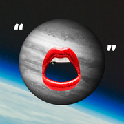an open mouth over a planet in the sky