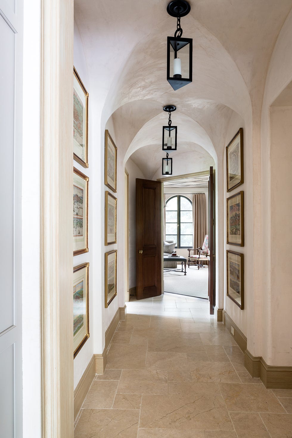 hallway with art and lighting