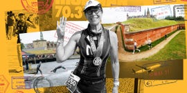 participation in a triathlon event featuring various athletes and locations