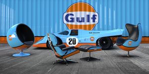 the perfect loft for car enthusiast art chairs inspired by the porsche 917 of the movie le mans of steve mcqueen porsche loft mancave more on our instagram racingemotion