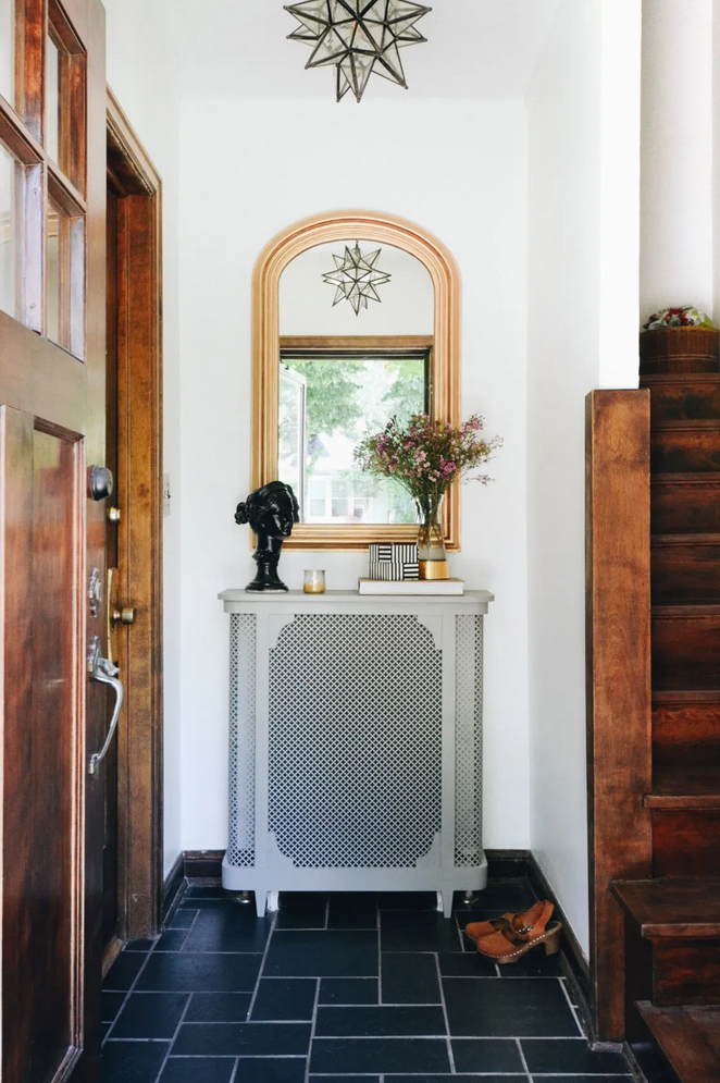 Entrance Hall To House With Radiator Heater Cover As Decoration Stock  Photo, Picture and Royalty Free Image. Image 5737883.