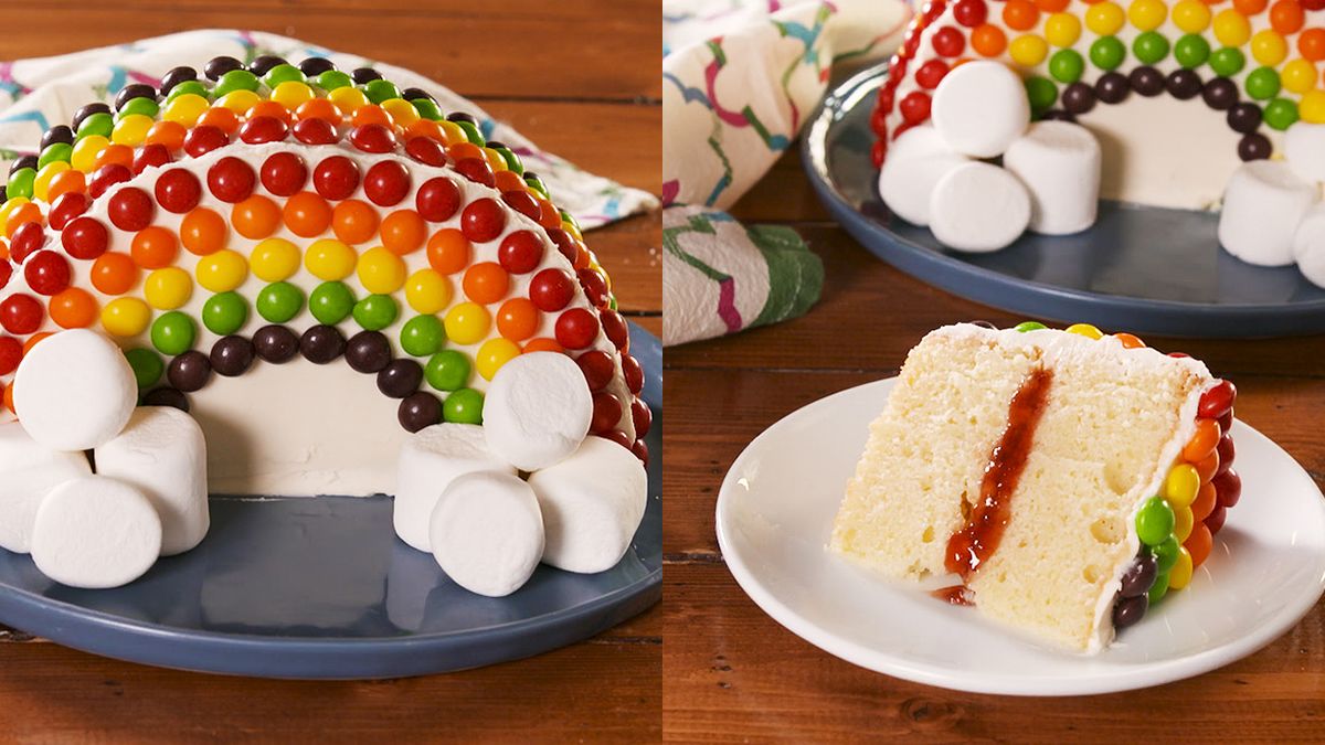 Rainbow Cake Recipe - How To Make A Rainbow Skittles Cake