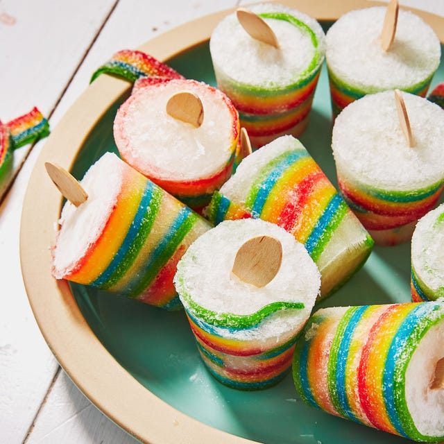 frozen pops with rainbow candy wrapped around