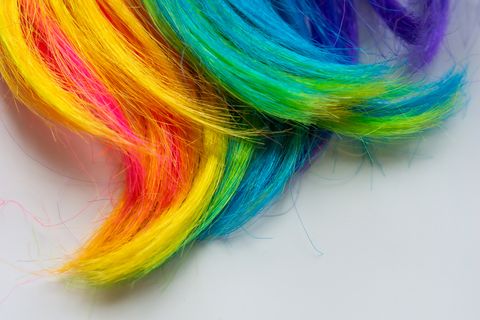 rainbow colored wig detail