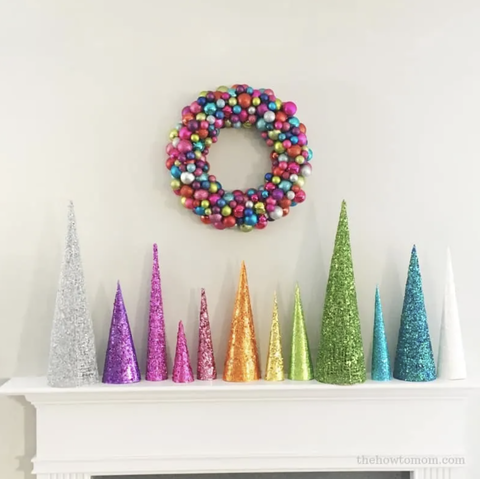 rainbow glitter christmas cones small christmas tree decorations