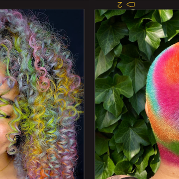 rainbow curly hair, rainbow swirly buzzcut hair