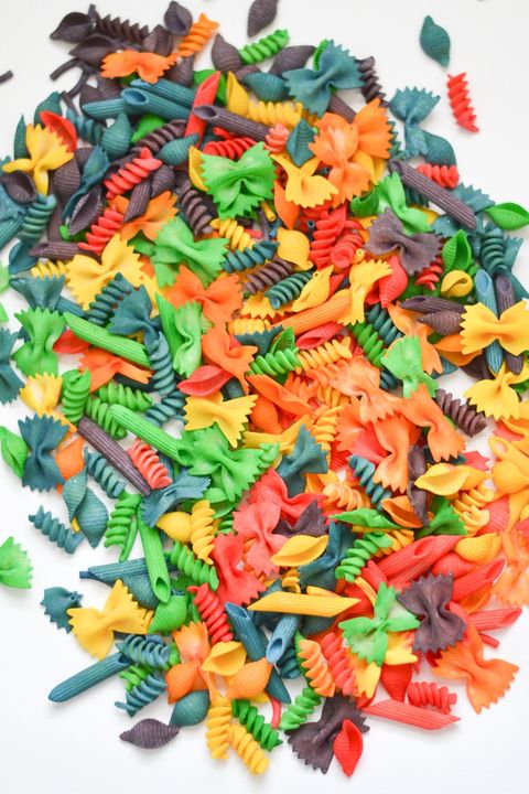 rainbow pasta noodles sensory bin