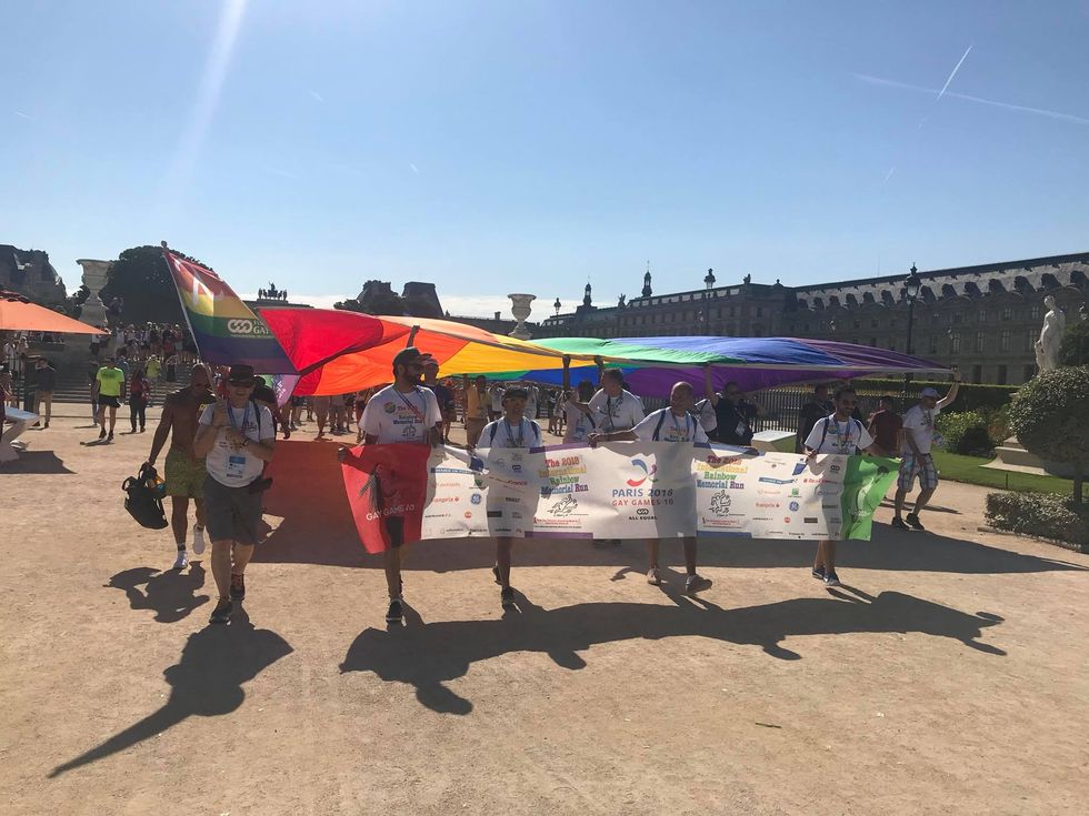 international front runners members gather together at the 2018 gay games in paris