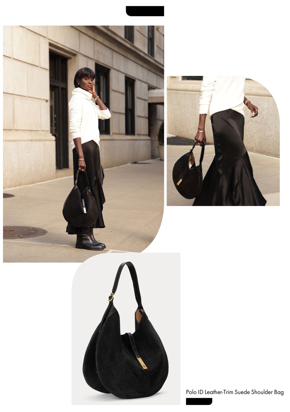 Ralph Lauren Black Canvas/suede Tote Shoulder Handbag 