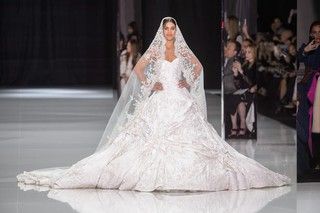Fashion model, Wedding dress, Gown, Haute couture, Dress, Fashion, Clothing, Bridal clothing, Fashion show, Event, 