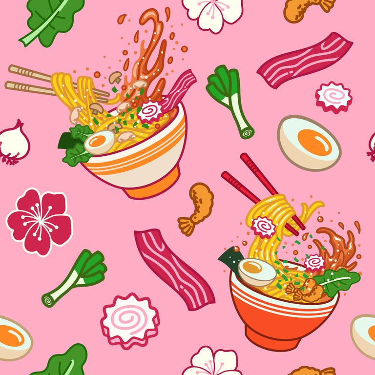 vector of anime seamless background of japanese ramen food