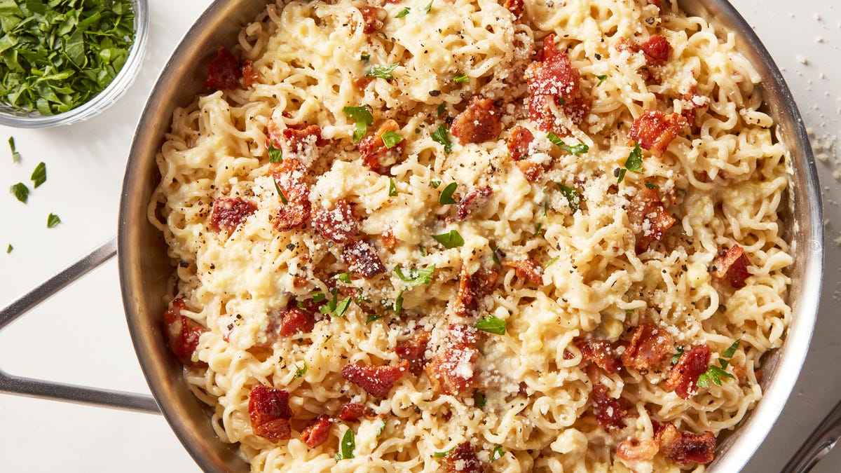 Video player poster image preview for Ramen Carbonara Lets You Have A Fancy Dinner On The Cheap