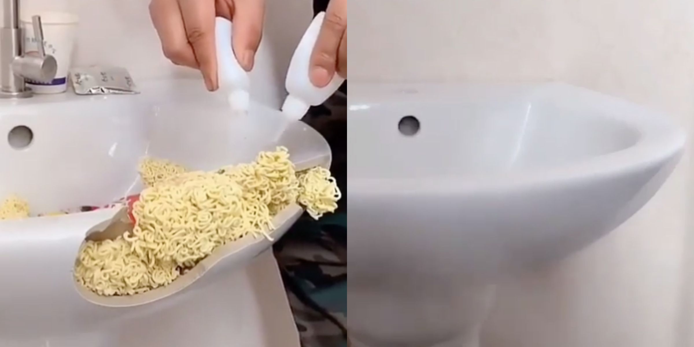 Meningsløs Maladroit Tanke DIYer Repairs a Broken Sink With a Ramen Noodle Packet in Viral Video